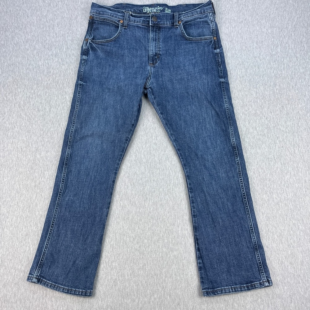 Wrangler Retro Slim Boot Cut Jeans Mens 36x30 Blue Denim Stretch Cowboy Work
